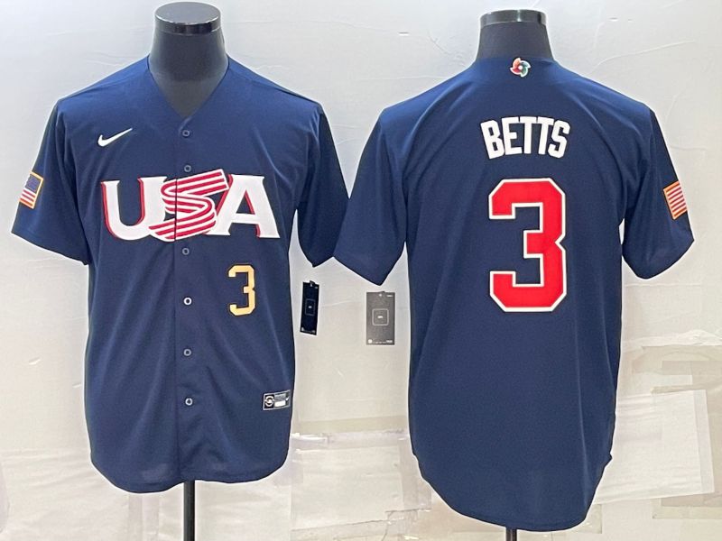 Men 2023 World Cub USA #3 Betts Blue Nike MLB Jersey->more jerseys->MLB Jersey